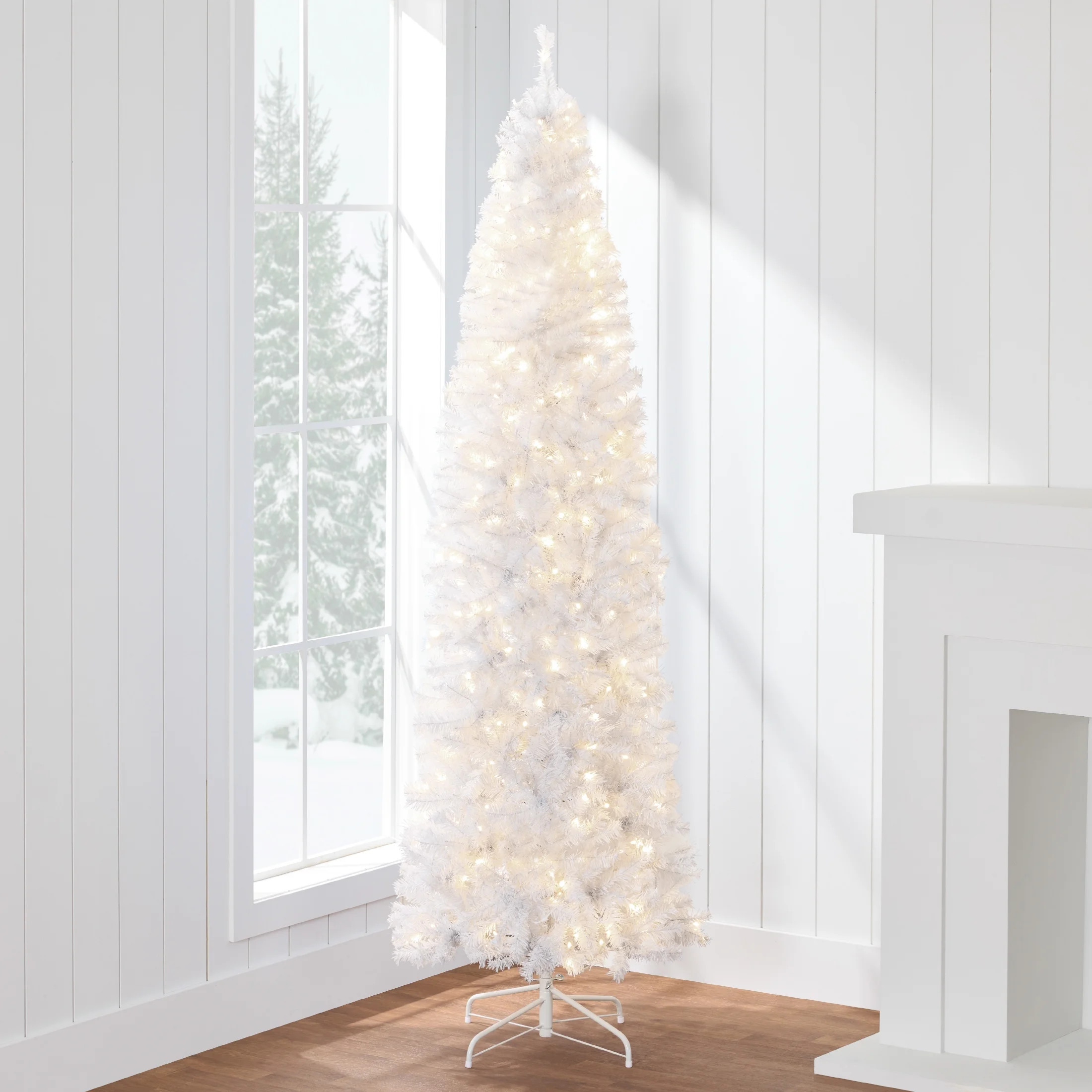 Best Choice Products 6ft Pre-Lit White Pencil Christmas Tree w/ Foldable Base, 250 Incandescent L... | Walmart (US)