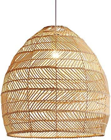 CraftThink Ceiling Pendant Light, Curved Bamboo Semi Flush Light 1 Bulb Beige Ceiling Suspension ... | Amazon (US)