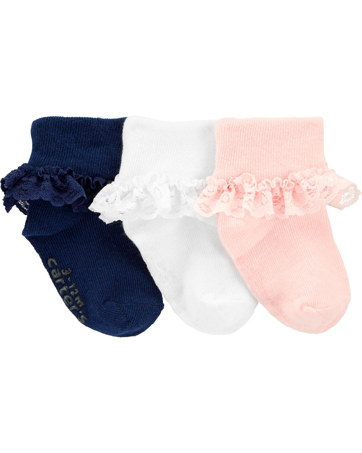 Pink/White/Navy Baby 3-Pack Lace Cuff Socks | carters.com | Carter's