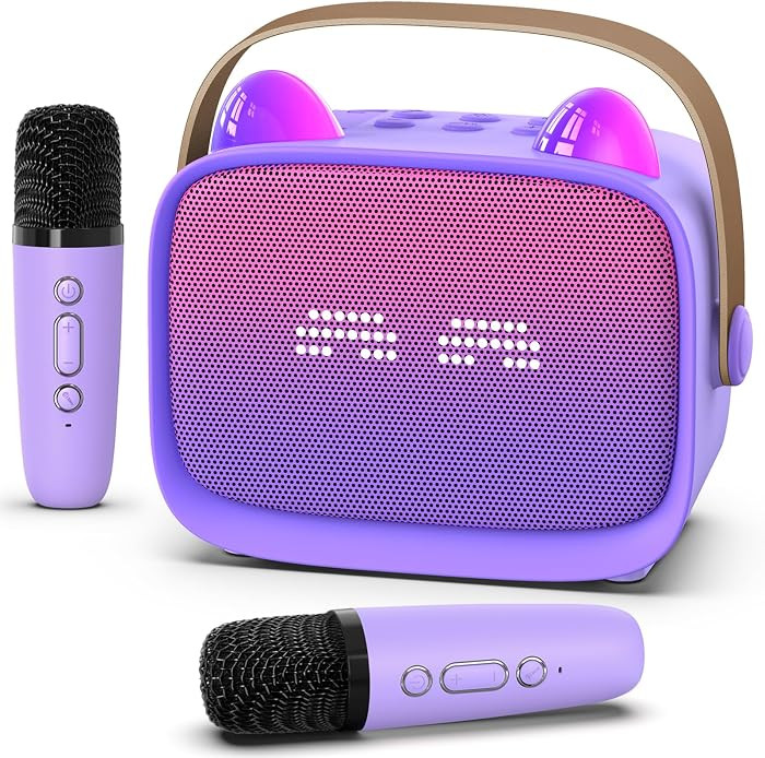 Mini Karaoke Machine Toys Gifts, Kids Portable MP3 Player with 2 Wireless Microphone and LED, Chr... | Amazon (UK)