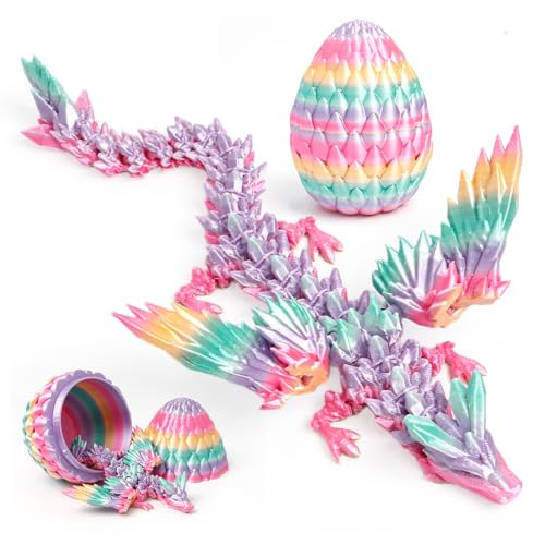 Flavery 3D Printed Winged Dragon in Egg (9" Large) - Easter Basket Stuffers for Kids&Adults, Flexible Fidget Toy & Figure,Desk Pet, Creative Birthday, Christmas, Graduation Gift(Rainbow) | Amazon (US)