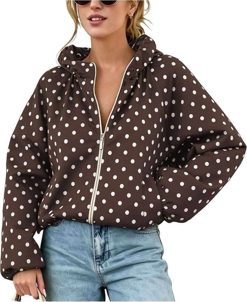 Womens Polka Dot Jacket Zip Up Cropped Bomber | Amazon (US)
