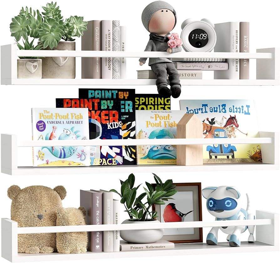 Fixwal Nursery Book Shelves, 23.6 Inch Floating Bookshelf for Wall, Set of 3, Nursery Decor, Soli... | Amazon (US)