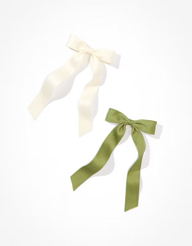 AEO Green + Cream Hair Bow 2-Pack | American Eagle Outfitters (US & CA)