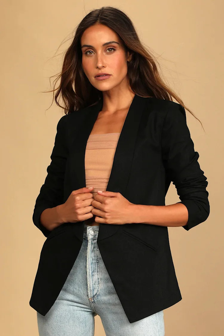 Miss Punctuality Black Lightweight Linen Blazer | Lulus (US)