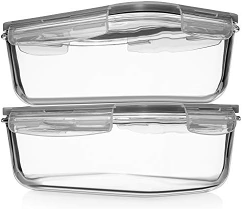 8 Cups/ 63 Oz 4 Piece (2 containers + 2 Lids) Large Glass Food Storage/ Baking Containers with Lo... | Amazon (US)