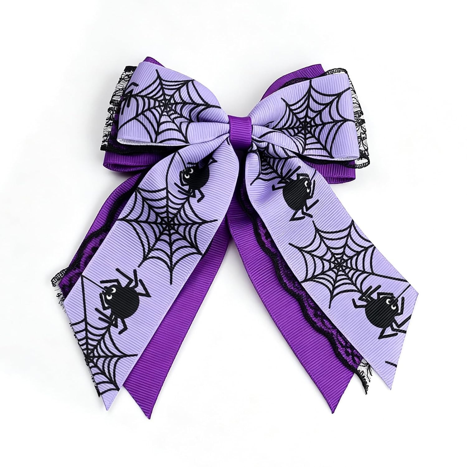 Halloween Bow Hair Clip Purple Grosgrain Ribbon Lace Hair Bows | Amazon (US)