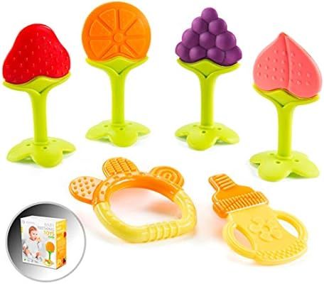 Baby Teething Toys for Newborn Infants (6-Pack) Freezer Safe Infant and Toddler Silicone Teethers... | Amazon (US)