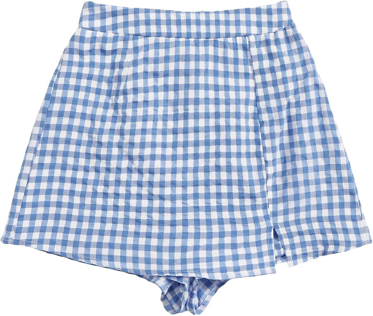 WDIRARA Women's Contrast Binding Knot Side Mid Waist Asymmetrical Skirt Shorts | Amazon (US)