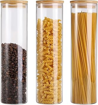 Lawei 3 Pack Glass Pasta Storage Containers - 36 Oz Glass Airtight Food Storage Jars with Bamboo ... | Amazon (US)