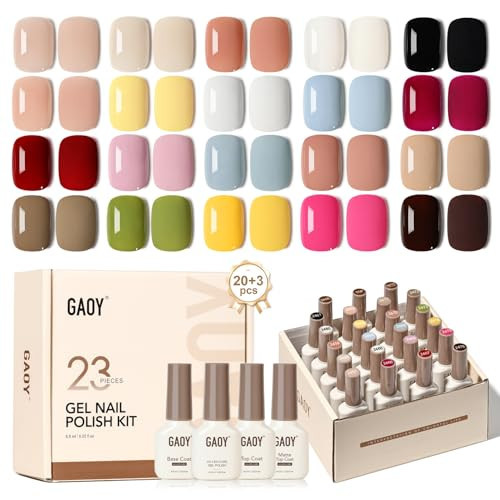 GAOY 23 Pcs Gel Nail Polish Kit, Red Blue Green Jelly Colors All Seasons Set with Glossy & Matte Top Coat and Base Coat for Nail Art Home DIY Gel Kit | Amazon (US)