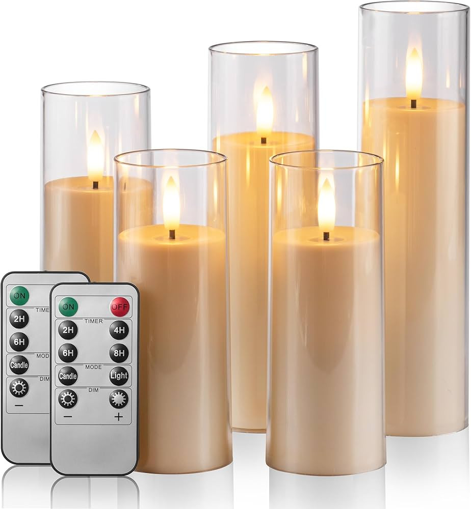 Pack of 5 Clear LED Flameless Battery Operated Candles with Remote and Timer, Acrylic Pillar Cand... | Amazon (US)