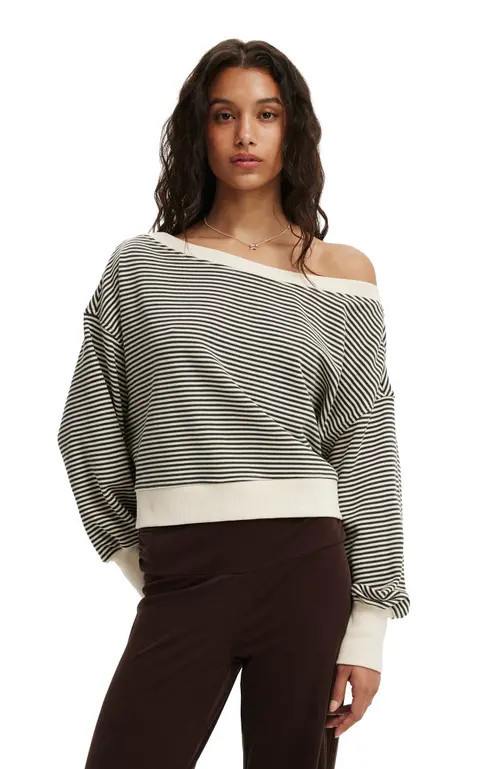 Cotton On Women's Off Shoulder Sweatshirt in Cream Slate Stripe at Nordstrom, Size Small | Nordstrom