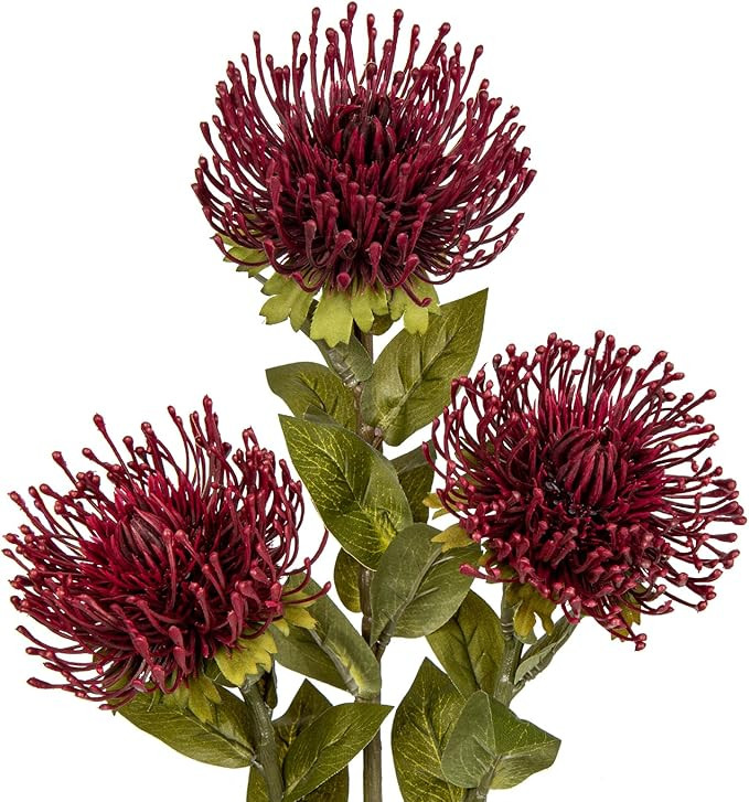 Hollyone 3Pcs Red Artificial Mum Flowers Spring Spider Mum Arrangement, Faux Pincushion Flowers, ... | Amazon (US)