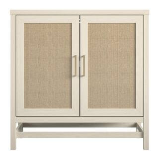 Leeland Ivory Oak and Faux Rattan 2-Door Storage Cabinet | The Home Depot