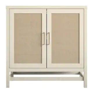 Leeland Ivory Oak and Faux Rattan 2-Door Storage Cabinet | The Home Depot