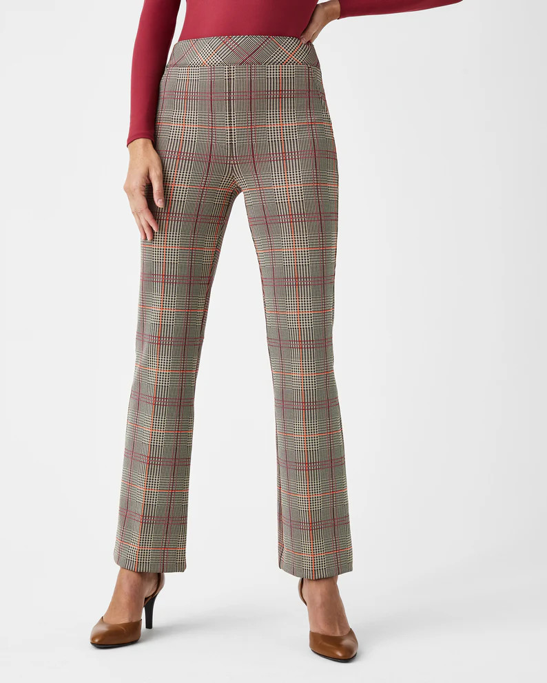 The Perfect Pant, Kick Flare in Orange Pop Plaid Jacquard | Spanx