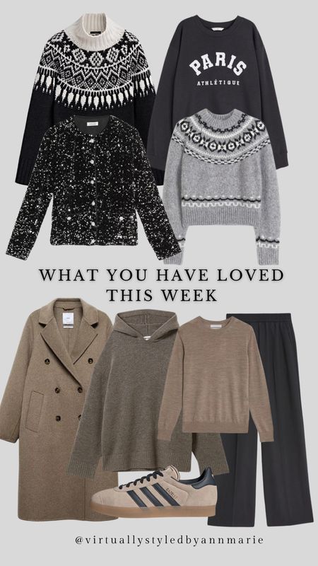 What you have loved this week 

Christmas Jumpers, sequin jackets, taupe, gazelles adidas gazelle trainers wide leg trousers 

#LTKeurope #LTKstyletip #LTKSeasonal