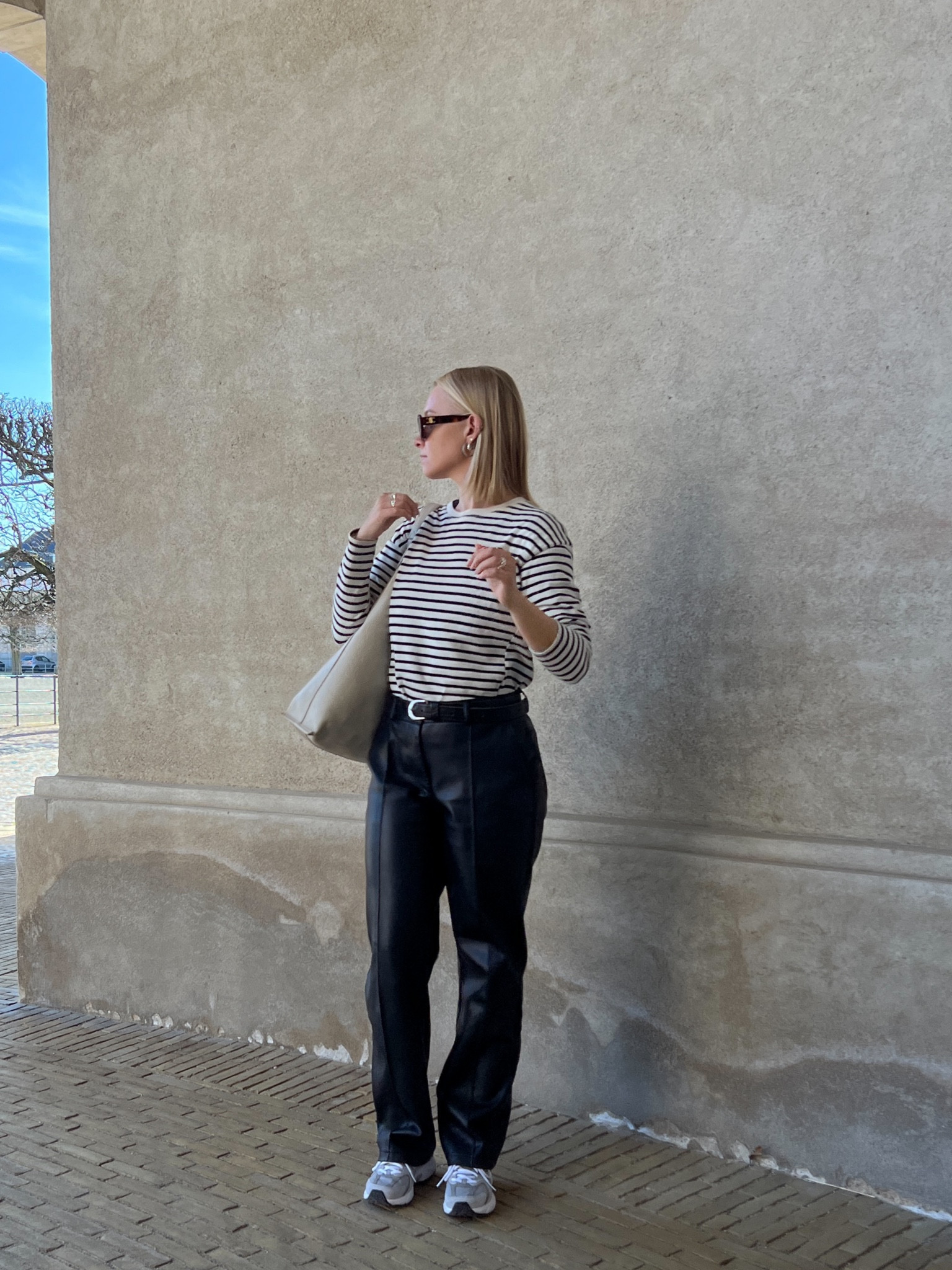 A wardrobe staple - the striped long sleeved tee! Paired with leather trousers to mix textures 

#LTKfit #LTKunder100 #LTKworkwear