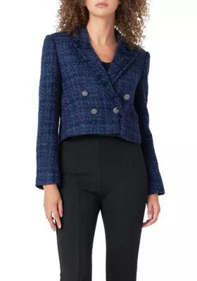 Endless Rose Women's Boucle Tweed Double Breast Jacket, Navy Blue, Small | Belk