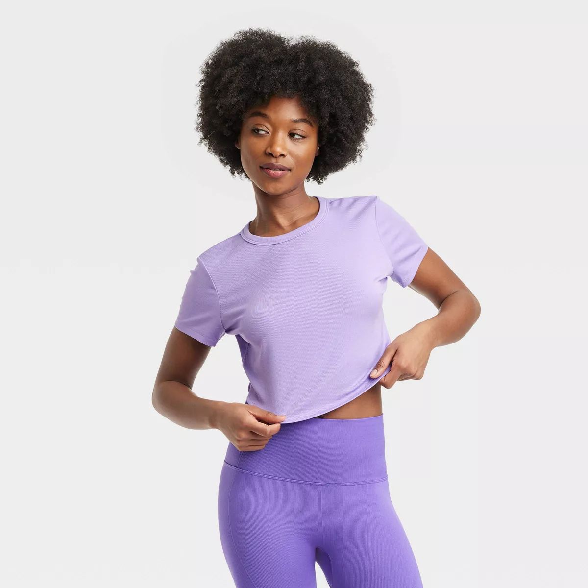 Women's Modal Rib Cropped Short Sleeve Shirt - All In Motion™ | Target