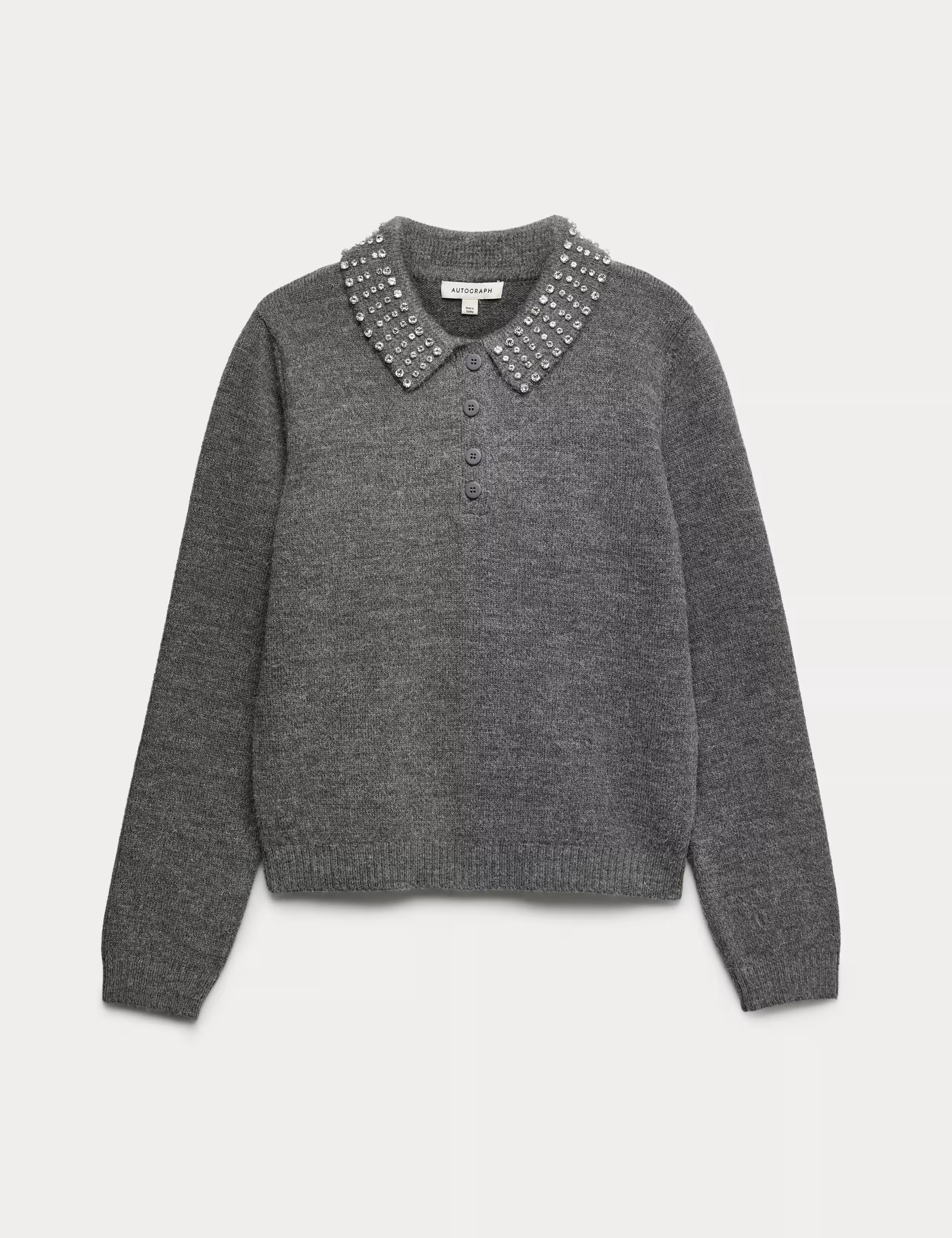 Embellished Polo Jumper with Wool | Autograph | M&S | Marks & Spencer (UK)
