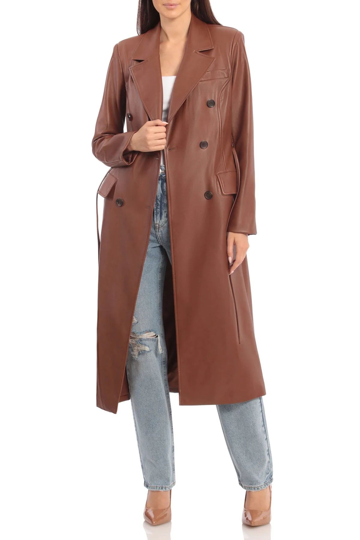 Belted Faux Leather Trench Coat | Avec Les Files