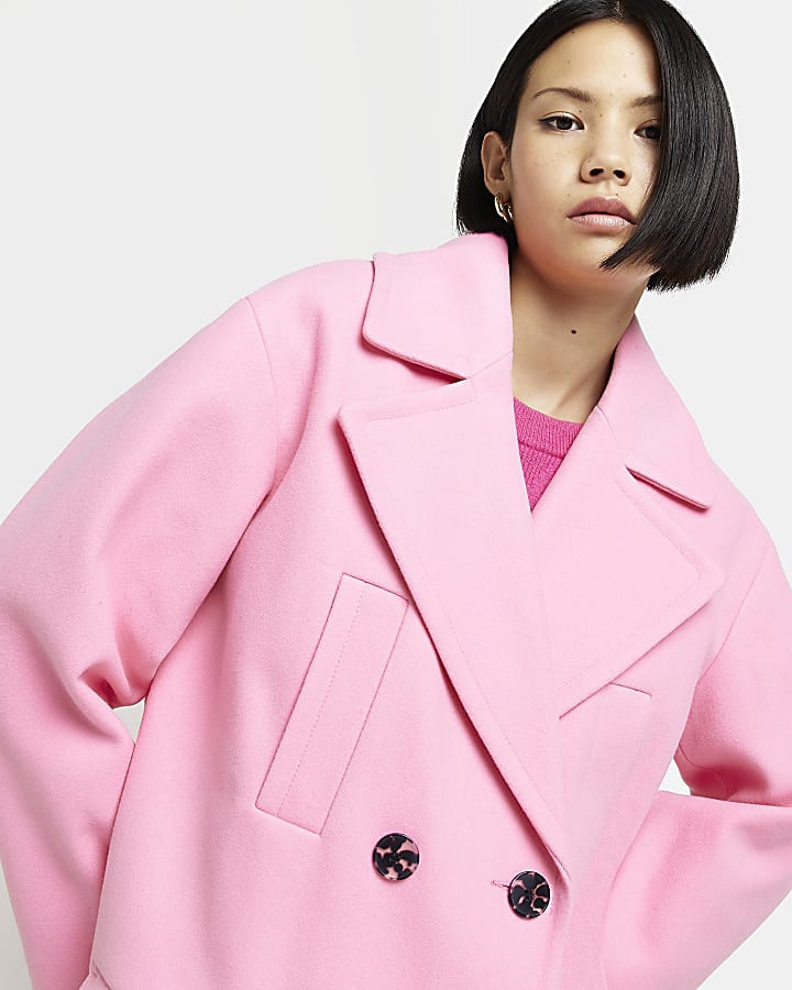 Pink oversized longline coat | River Island (US)
