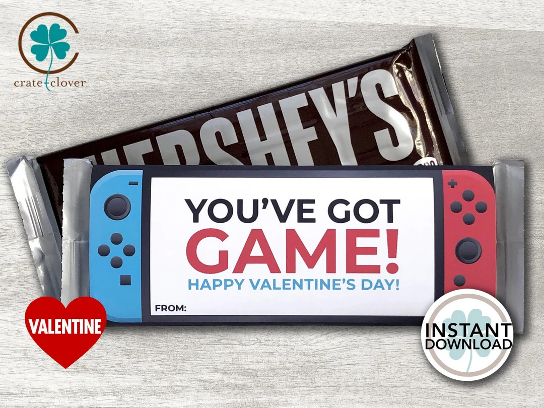 VALENTINE Gamer Wrapper Hershey Chocolate Bar Printable Classroom Valentine's INSTANT DOWNLOAD Ga... | Etsy (US)