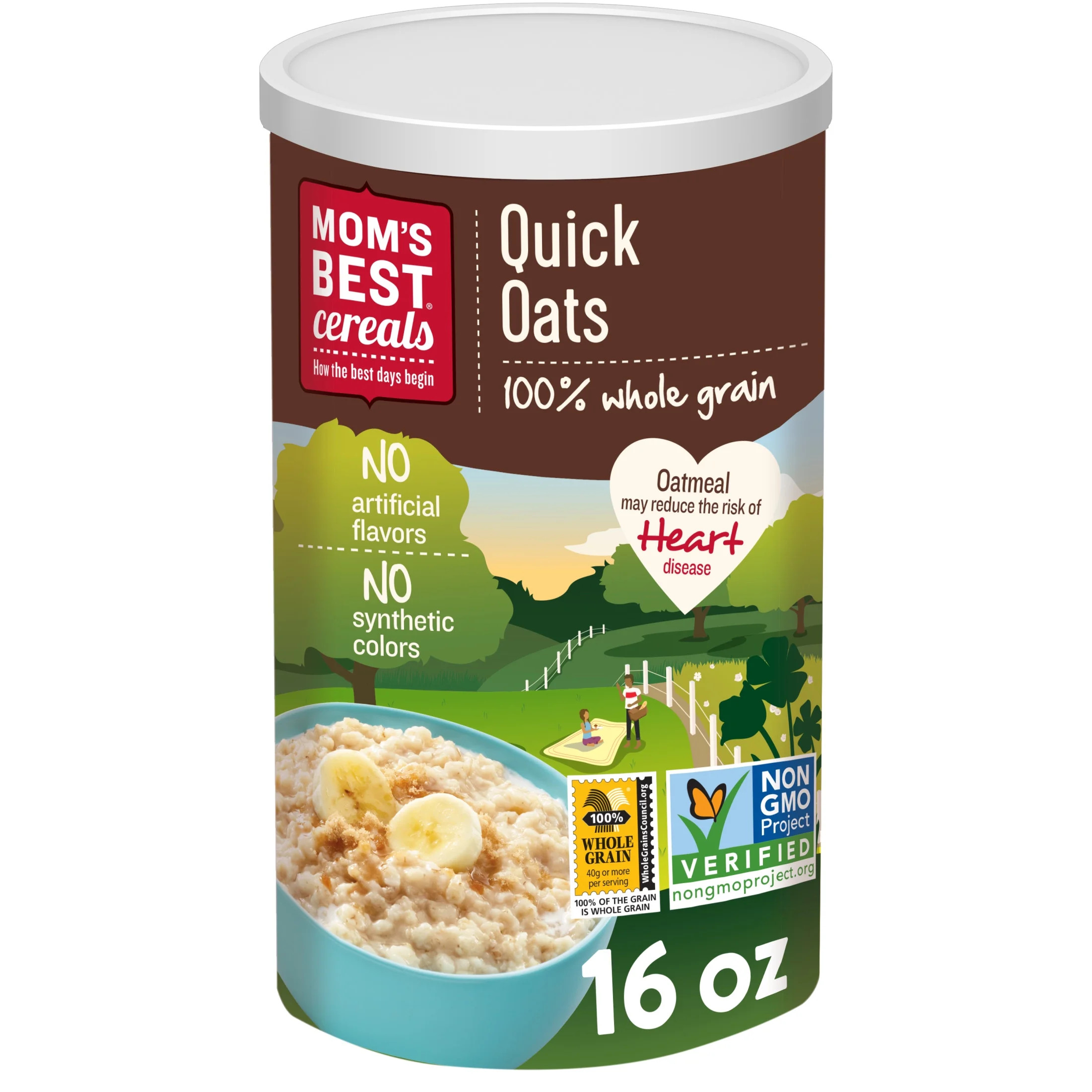 Mom's Best Quick Whole Grain Oats, Quick Rolled Oats, Hearty 16 oz Tube | Walmart (US)