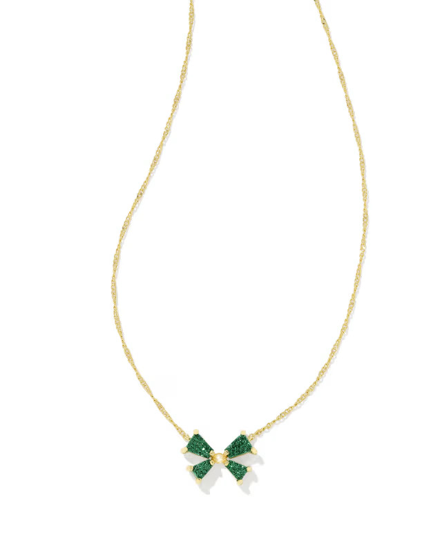 Blair Gold Bow Small Short Pendant Necklace in Emerald Drusy | Kendra Scott