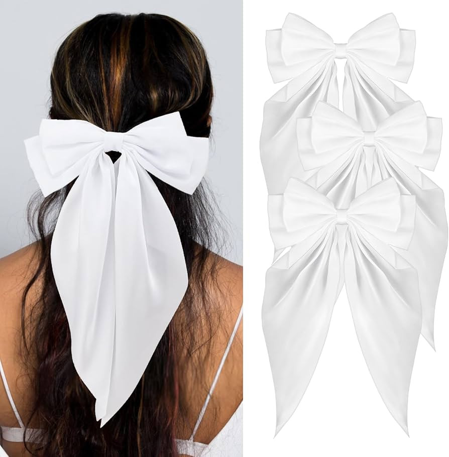 Silky Satin Hair Bows, Oversized Long Tail Bows with Barrette Clips, Coquette Hair Accessories fo... | Amazon (US)