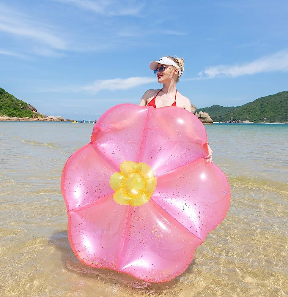 LAZY COAST Inflatable Glitter Flower Float Swim Pool Lounge, Pink 57’’ | Amazon (US)