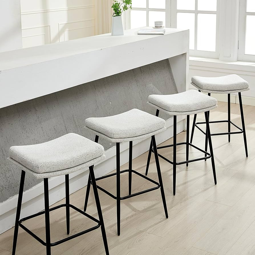 26 inch Counter Height Bar Stools Set of 4, Backless Saddle Barstools for Kitchen Counter and Din... | Amazon (US)