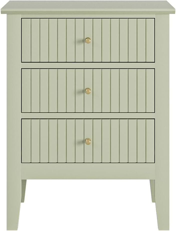 Fluted Nightstand, Farmhouse Night Stand with 3 Drawers, Mid Century Modern Side Accent Table,Bed... | Amazon (US)