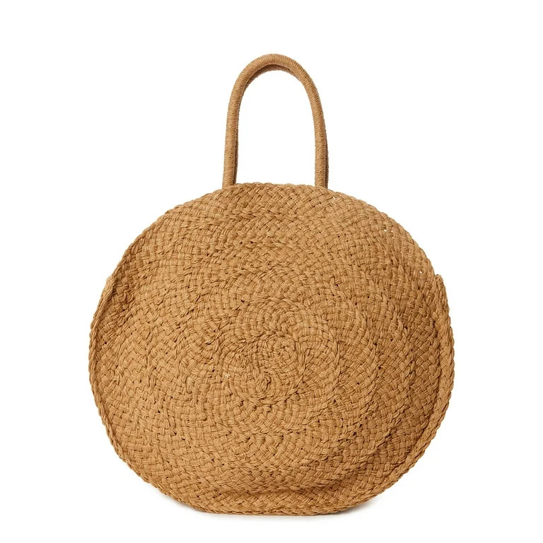 Time and Tru Women’s Circle Straw Tote Bag Natural - Walmart.com | Walmart (US)