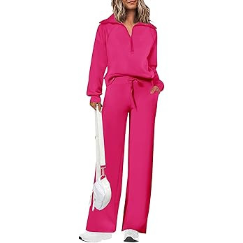 PRETTYGARDEN Women's 2 Piece Outfits Casual Lapel Half Zip Sweatshirts and Wide Leg Pants Tracksu... | Amazon (US)