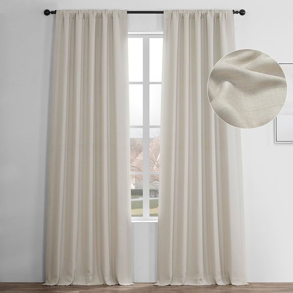 Solid Faux Linen Room Darkening Curtain Collection - 96 Inches Long Luxury Linen Curtains for Bed... | Amazon (US)