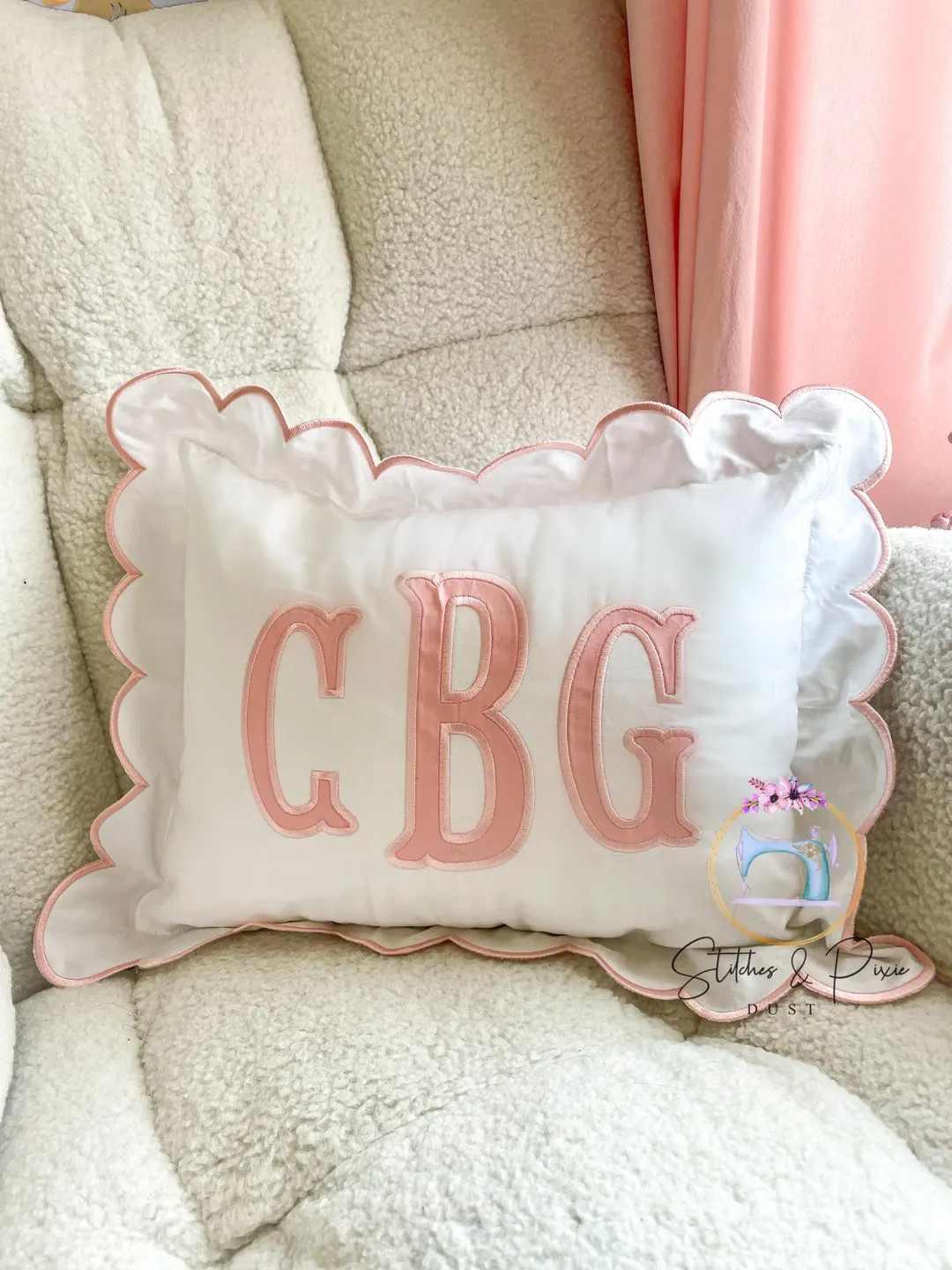 Scallop Pillow Sham/monogram Nursery Pillow/personalized Baby Gift/bow Pillow/college Monogram Pi... | Etsy (US)