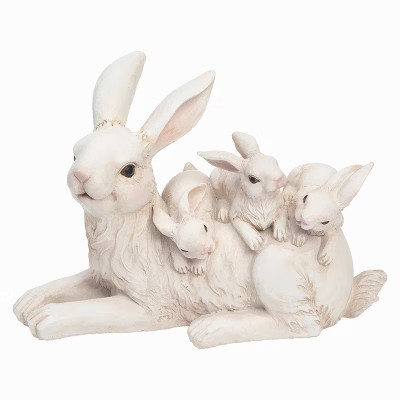 Transpac Resin 13" White Easter Bunny Family Statuette | Target