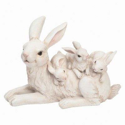 Transpac Resin 13" White Easter Bunny Family Statuette | Target