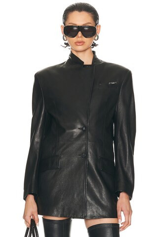 THE ATTICO Leather Jacket in Black - Black. Size 42 (also in 38, 40). | FWRD 