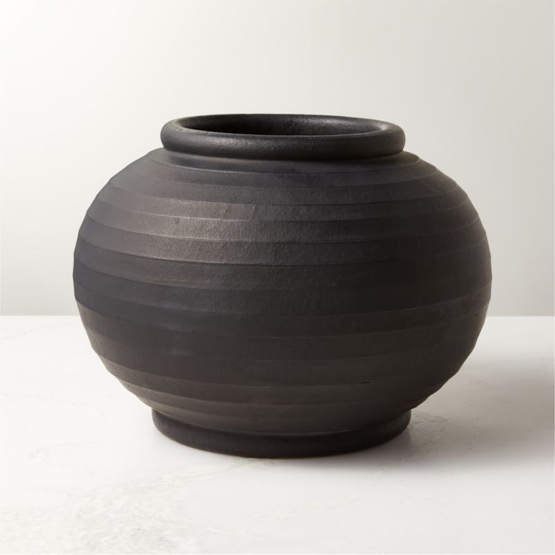 Leto Modern Round Black Terracotta Vase + Reviews | CB2 | CB2