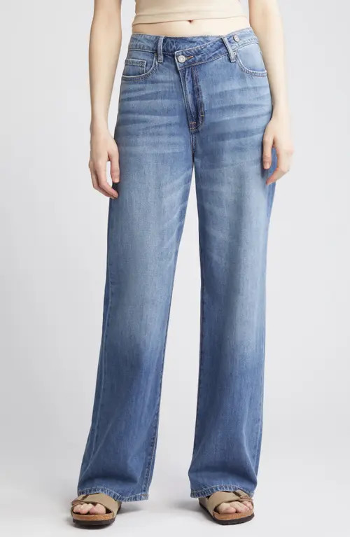 HIDDEN JEANS Crossover Wide Leg Jeans in Medium Wash at Nordstrom, Size 29 | Nordstrom