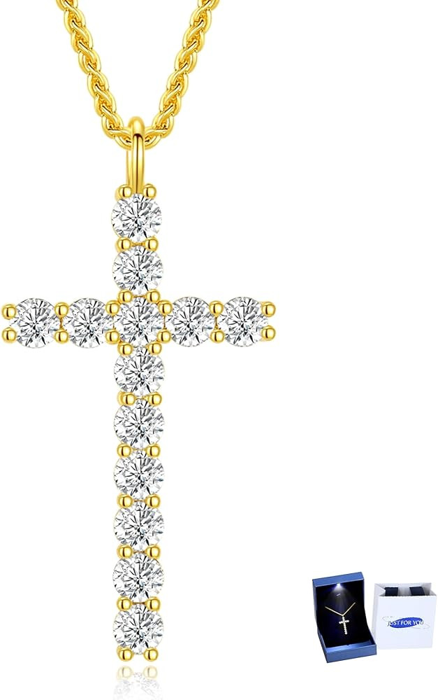 xiupen Moissanite Cross Necklace for Women Sterling Silver Gold Plating Necklaces for Wife Christ... | Amazon (US)