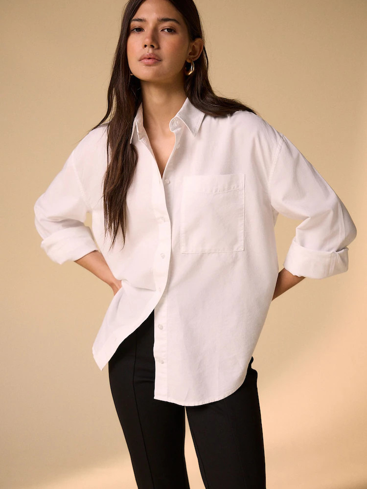 White Relaxed Cotton Long Sleeve Shirt | Next US