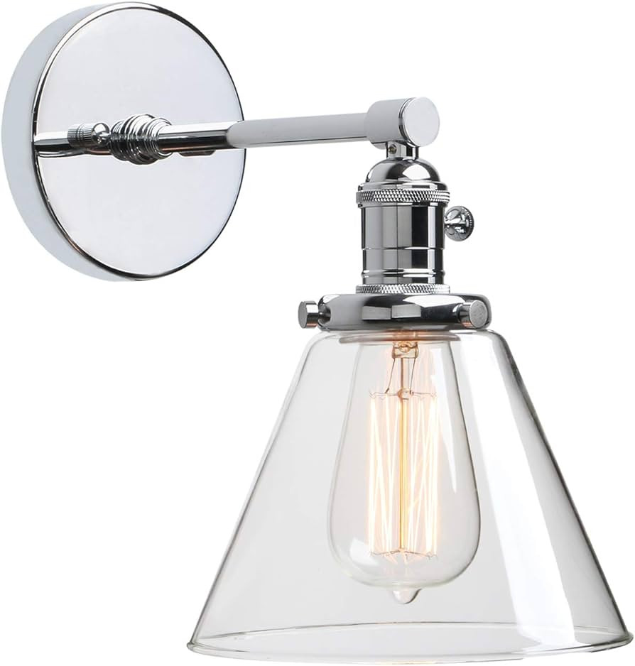 Phansthy Vintage Industrial Wall Light 1-Light Wall Lamp with 7.3 Inches Cone Glass Canopy(Chrome... | Amazon (US)