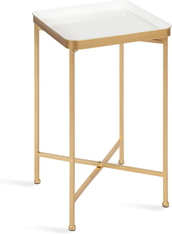 Kate and Laurel Celia Modern Square Tray Side Table, 14 x 14 x 26, White and Gold, Foldable Metal... | Amazon (US)