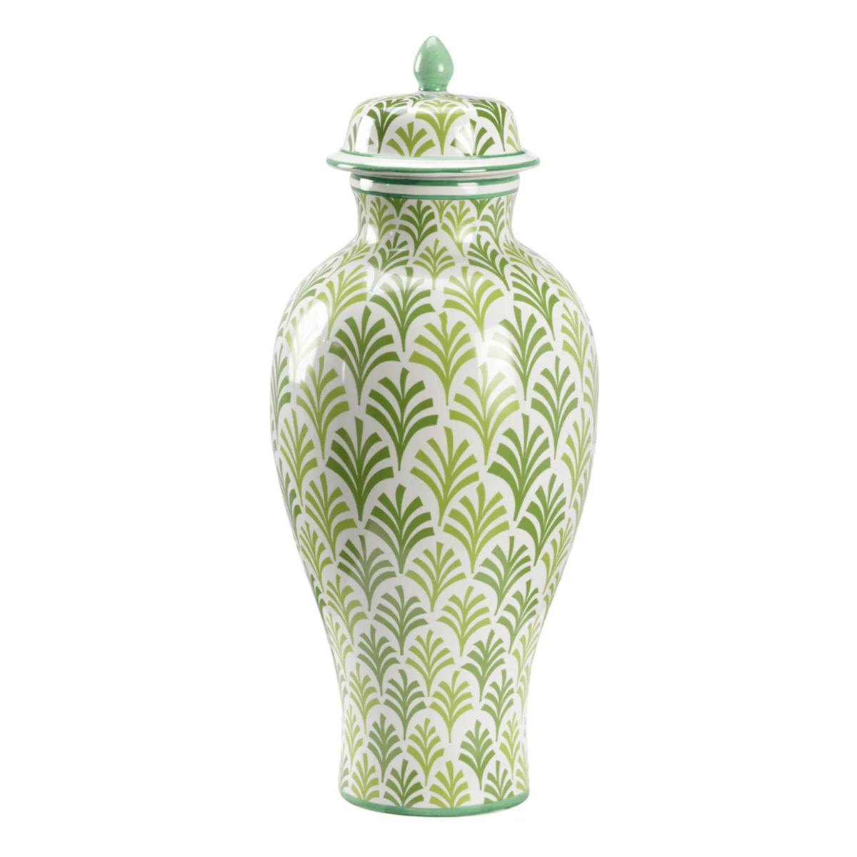 Green & White Hand Painted Covered Urn | The Well Appointed House, LLC