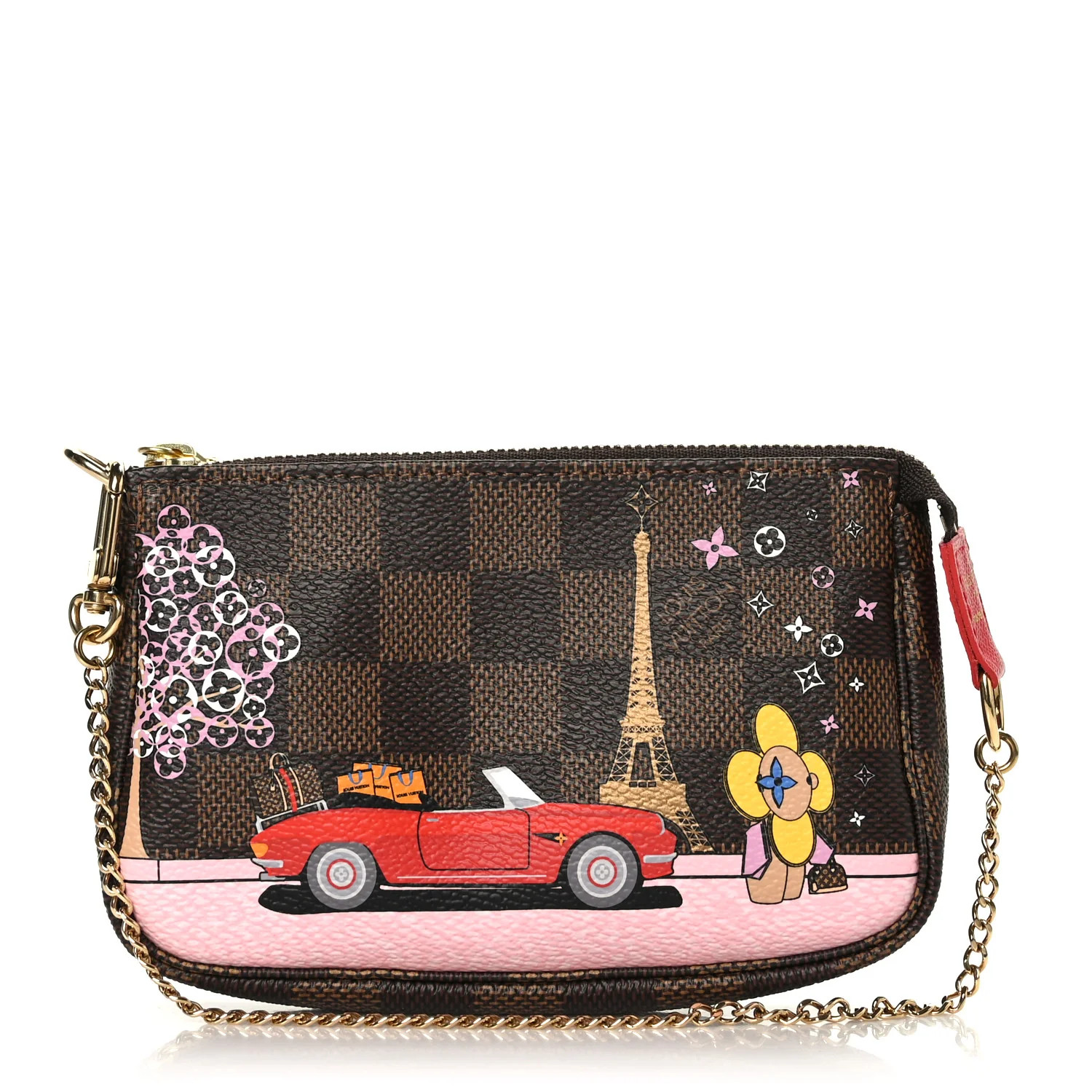 LOUIS VUITTON Damier Ebene 2019 Christmas Animation Mini Pochette Accessories Red | FASHIONPHILE (US)